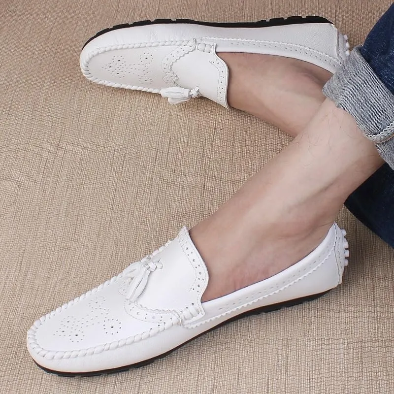 Mens Loafers Shoe Round Toe Brogue Embossed Wing tip with Tassel Driving Loafers Flat Heel Lightweight Comfortable Party Prom Slip-ons