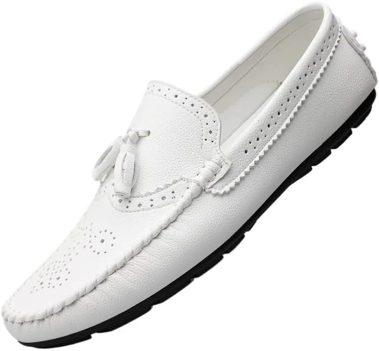 Mens Loafers Shoe Round Toe Brogue Embossed Wing tip with Tassel Driving Loafers Flat Heel Lightweight Comfortable Party Prom Slip-ons