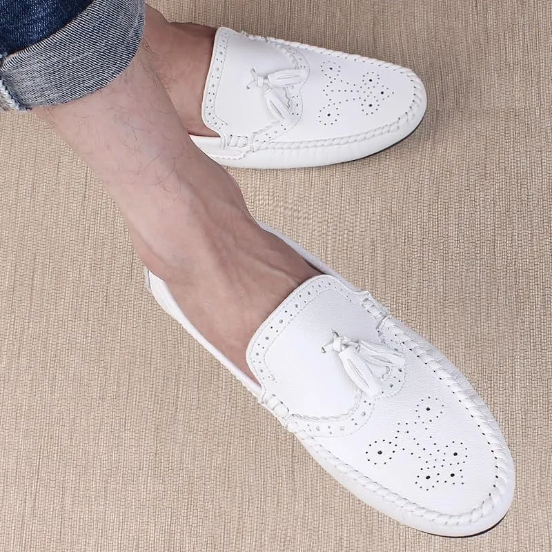 Mens Loafers Shoe Round Toe Brogue Embossed Wing tip with Tassel Driving Loafers Flat Heel Lightweight Comfortable Party Prom Slip-ons