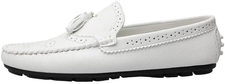Mens Loafers Shoe Round Toe Brogue Embossed Wing tip with Tassel Driving Loafers Flat Heel Lightweight Comfortable Party Prom Slip-ons