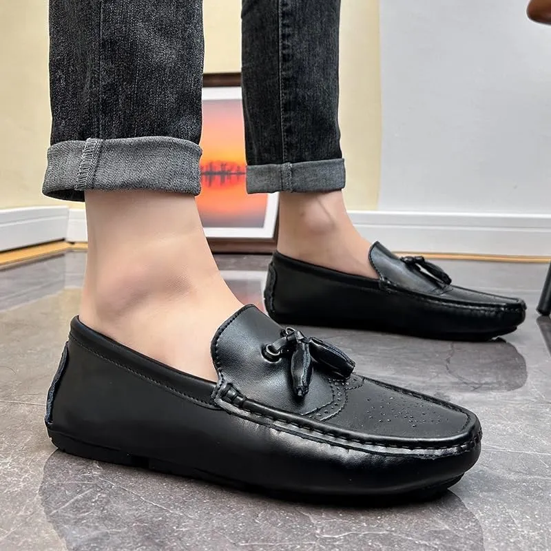 Men's Loafers Shoes Square Toe Brogue Embossed Wingtips with Tassel Driving Loafers Flexible Anti-Slip Flat Heel Party Slip-on