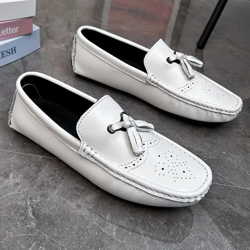Men's Loafers Shoes Square Toe Brogue Embossed Wingtips with Tassel Driving Loafers Flexible Anti-Slip Flat Heel Party Slip-on