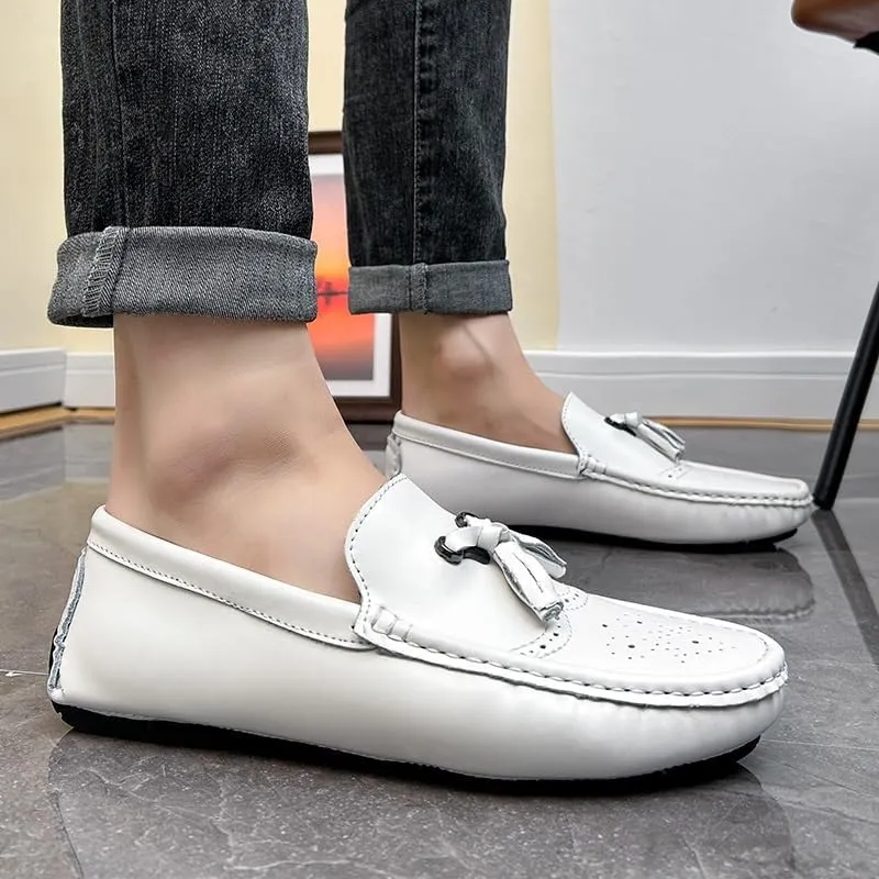 Men's Loafers Shoes Square Toe Brogue Embossed Wingtips with Tassel Driving Loafers Flexible Anti-Slip Flat Heel Party Slip-on