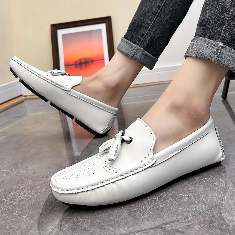 Men's Loafers Shoes Square Toe Brogue Embossed Wingtips with Tassel Driving Loafers Flexible Anti-Slip Flat Heel Party Slip-on