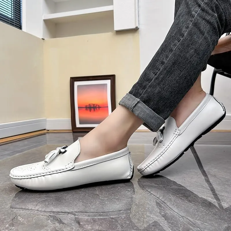 Men's Loafers Shoes Square Toe Brogue Embossed Wingtips with Tassel Driving Loafers Flexible Anti-Slip Flat Heel Party Slip-on