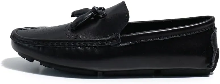 Men's Loafers Shoes Square Toe Brogue Embossed Wingtips with Tassel Driving Loafers Flexible Anti-Slip Flat Heel Party Slip-on