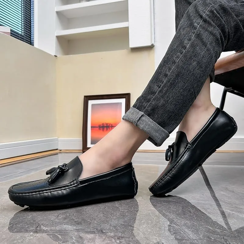 Men's Loafers Shoes Square Toe Brogue Embossed Wingtips with Tassel Driving Loafers Flexible Anti-Slip Flat Heel Party Slip-on