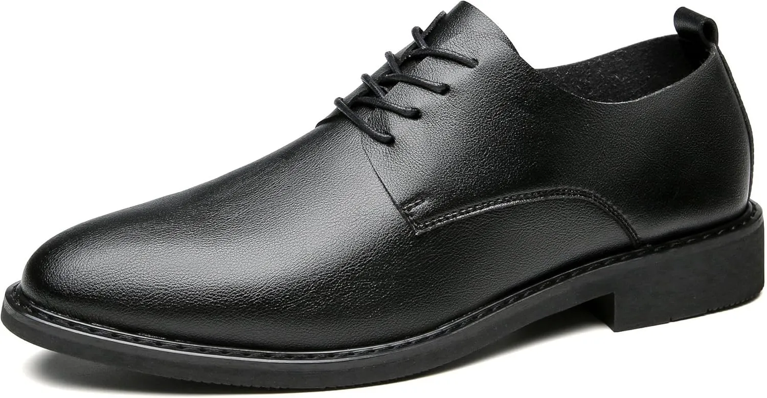 Mens Office Oxford Dress Shoes, Leather Pointed Toe Lace Up Business Wedding Classic Tuxedo Brogue Shoes