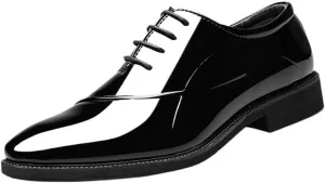 Men's Patent Leather Formal Business Oxford Shoes Fashion Classic Pointed Toe Lace Up Low Top Leather Dress Shoes