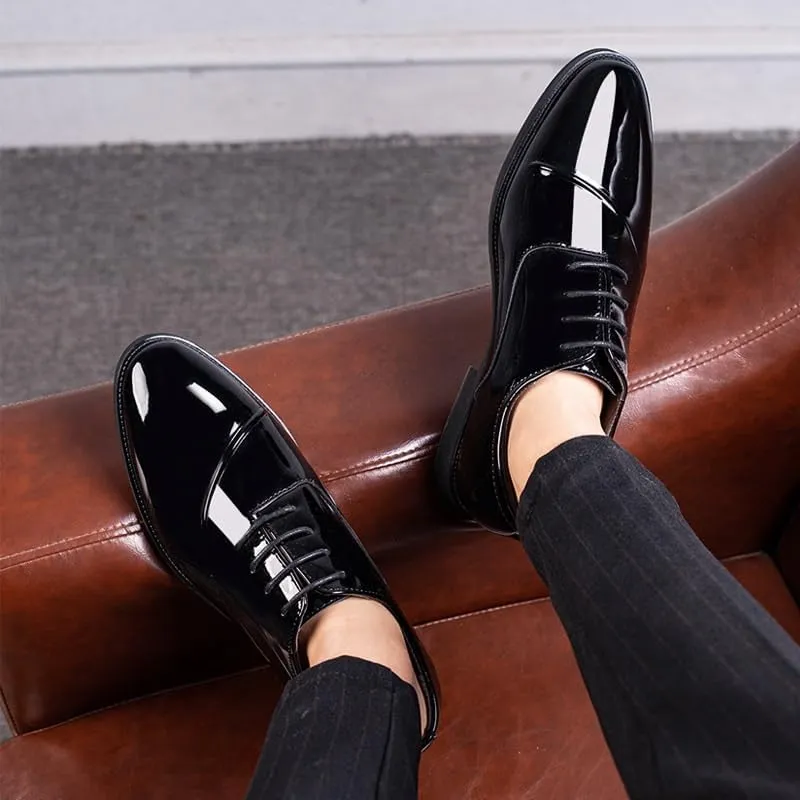 Men's Patent Leather Formal Business Oxford Shoes Fashion Classic Pointed Toe Lace Up Low Top Leather Dress Shoes