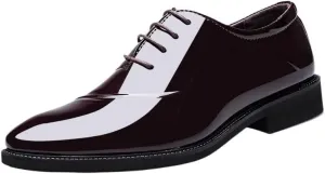 Men's Patent Leather Formal Business Oxford Shoes Fashion Classic Pointed Toe Lace Up Low Top Leather Dress Shoes