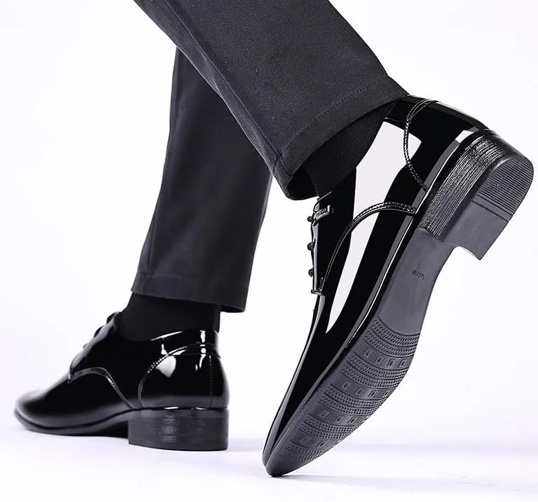 Men's Shiny Patent Leather Dress Shoes Mens Breathable Comfortable Business Lace Up Oxford Shoes Comfort Hand Stitched Business Formal Derby Shoes