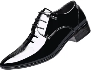Men's Shiny Patent Leather Dress Shoes Mens Breathable Comfortable Business Lace Up Oxford Shoes Comfort Hand Stitched Business Formal Derby Shoes