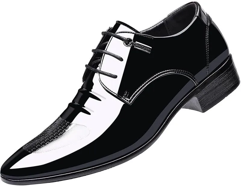 Men's Shiny Patent Leather Dress Shoes Mens Breathable Comfortable Business Lace Up Oxford Shoes Comfort Hand Stitched Business Formal Derby Shoes