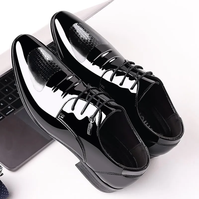 Men's Shiny Patent Leather Dress Shoes Mens Breathable Comfortable Business Lace Up Oxford Shoes Comfort Hand Stitched Business Formal Derby Shoes