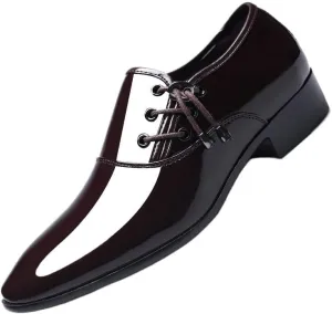 Men's Shiny Patent Leather Dress Shoes Mens Breathable Leather Wingtip Brogue Oxfords Shoes Increasing Non-Slip Softsole Walking Derby Shoes