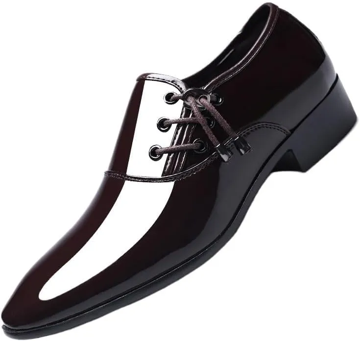 Men's Shiny Patent Leather Dress Shoes Mens Breathable Leather Wingtip Brogue Oxfords Shoes Increasing Non-Slip Softsole Walking Derby Shoes