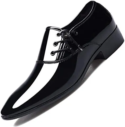 Men's Shiny Patent Leather Dress Shoes Mens Breathable Leather Wingtip Brogue Oxfords Shoes Increasing Non-Slip Softsole Walking Derby Shoes