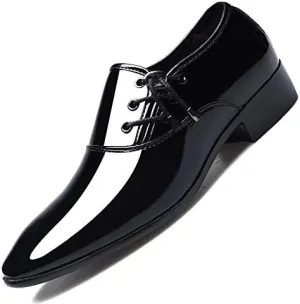 Men's Shiny Patent Leather Dress Shoes Mens Breathable Leather Wingtip Brogue Oxfords Shoes Increasing Non-Slip Softsole Walking Derby Shoes