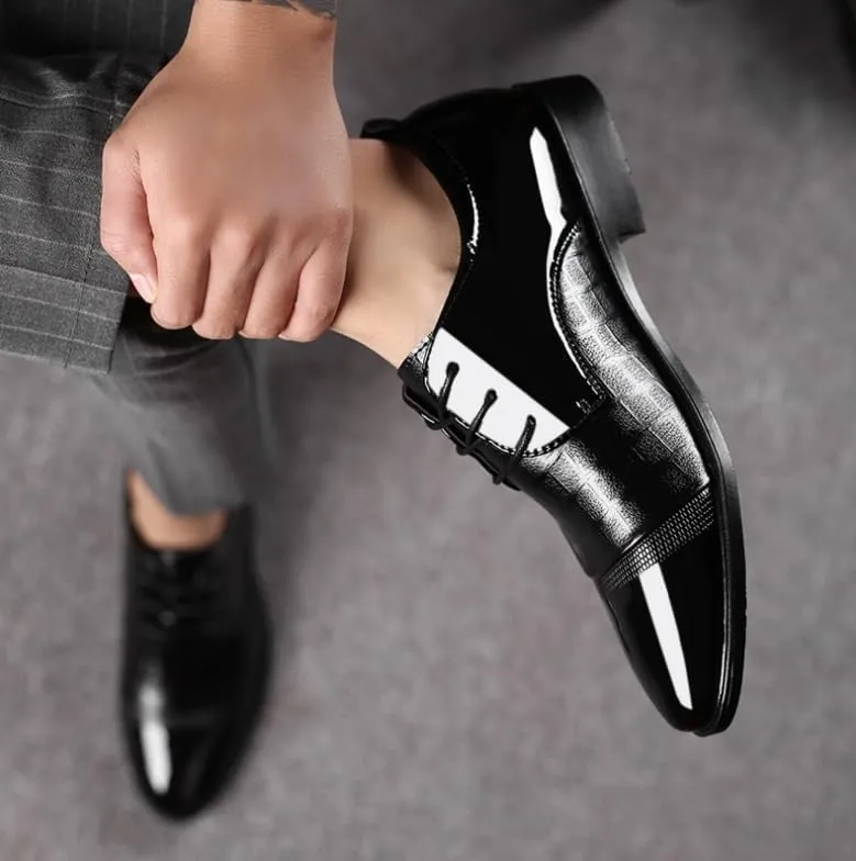 Men's Shiny Patent Leather Oxford Shoes Mens Fashion Classic Pointed Toe Lace Up Dress Shoes Non-Slip Softsole Derby Shoes