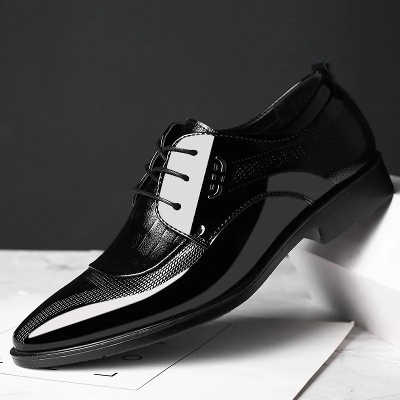 Men's Shiny Patent Leather Oxford Shoes Mens Fashion Classic Pointed Toe Lace Up Dress Shoes Non-Slip Softsole Derby Shoes