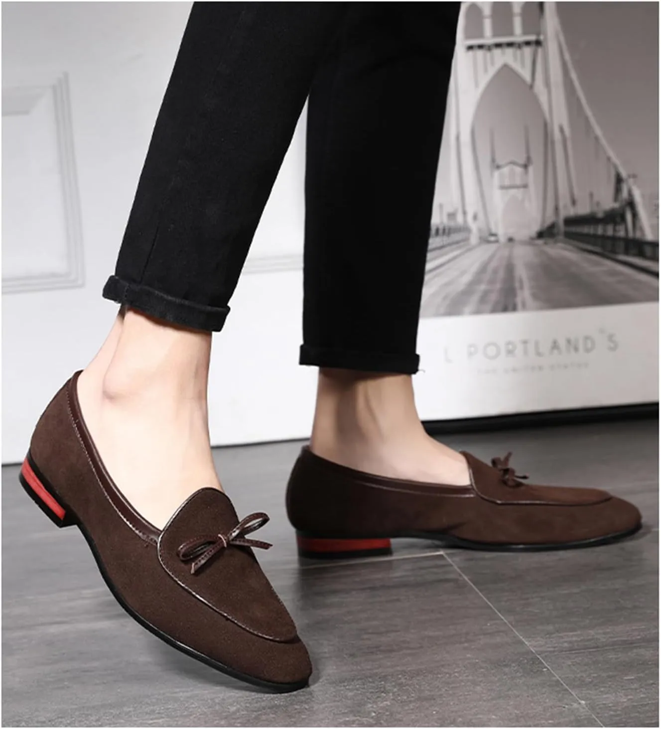 Men's Suede PU Leather Tassel Loafers Cowhide Slip-On Driving Casual Formal Dress Shoes