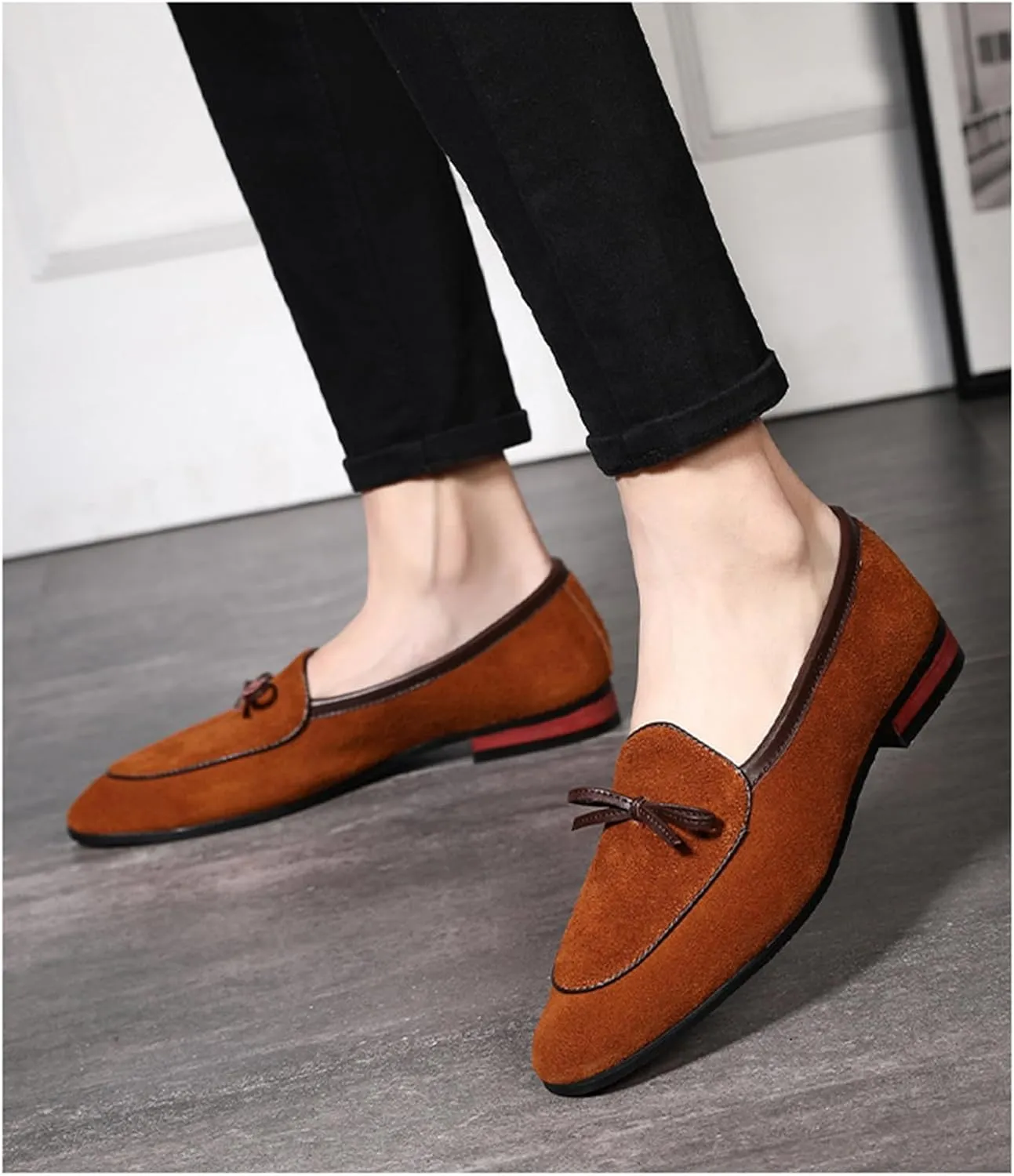 Men's Suede PU Leather Tassel Loafers Cowhide Slip-On Driving Casual Formal Dress Shoes