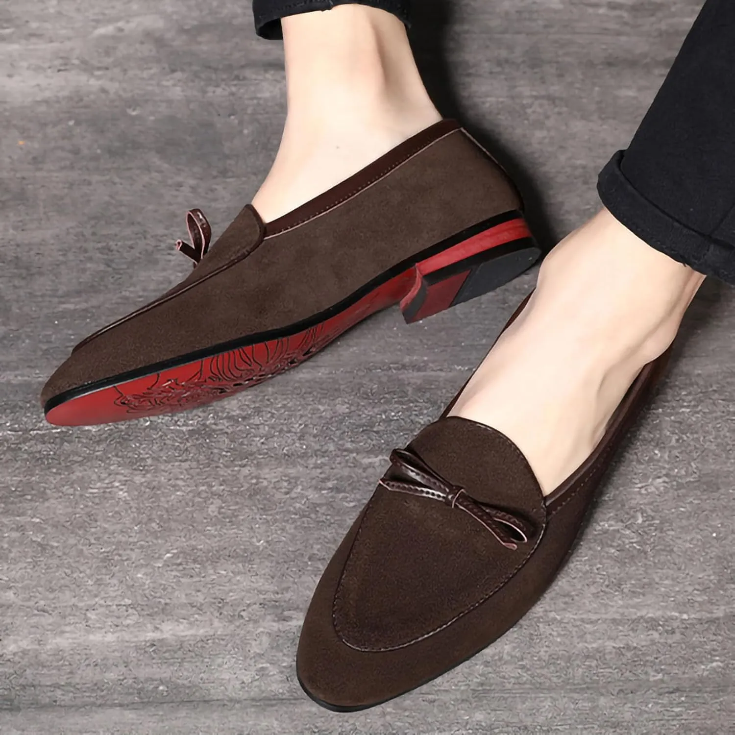 Men's Suede PU Leather Tassel Loafers Cowhide Slip-On Driving Casual Formal Dress Shoes