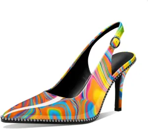 Mettesally Women's Beaded Slingback Pumps Stilettos Heels Closed Pointed Toe Fashion Dress Shoes 3.5 Inches