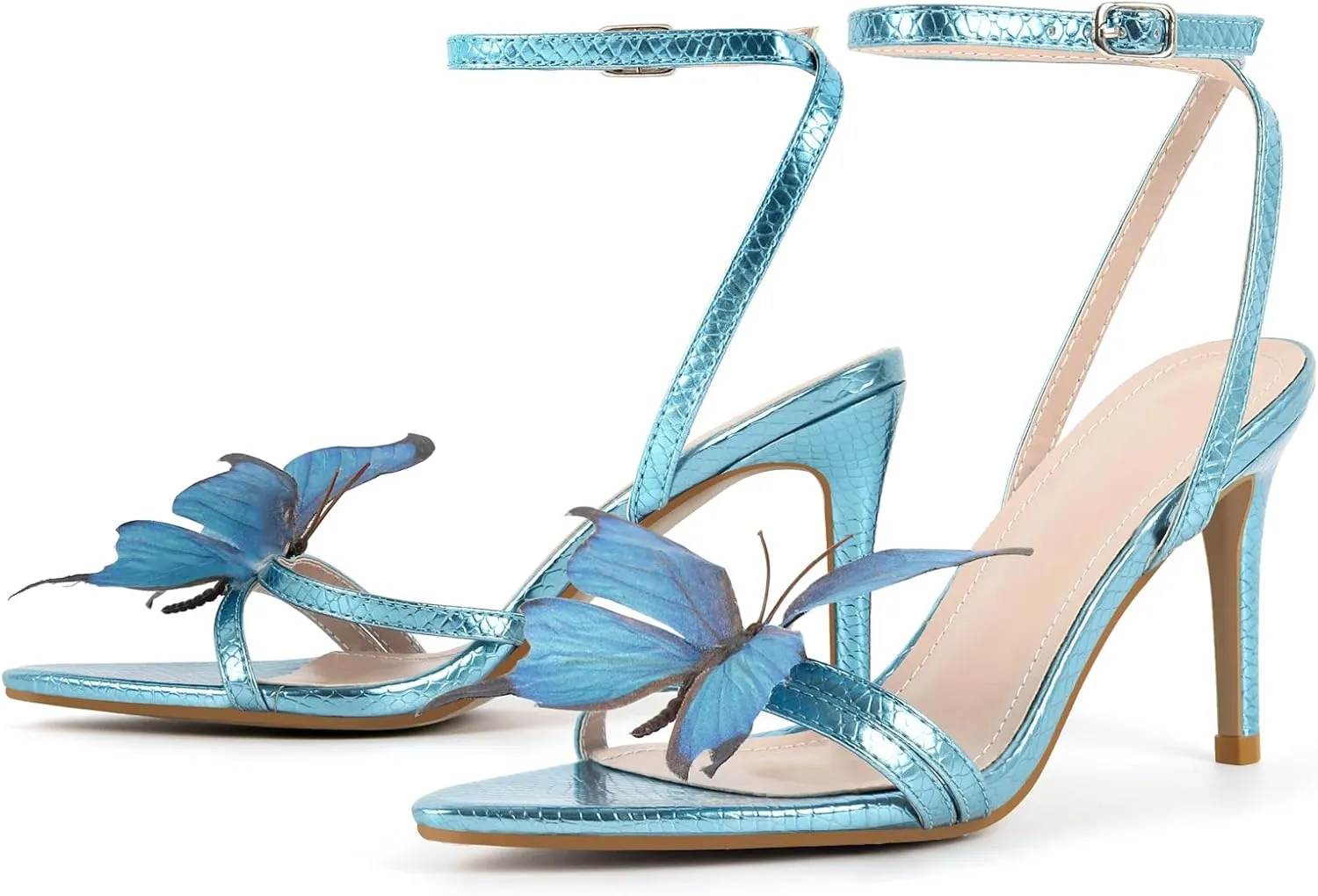 MissHeel Butterfly Heels for Women Ankle Strap High Heels Pointed Toe