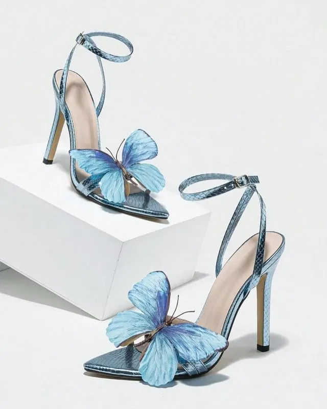 MissHeel Butterfly Heels for Women Ankle Strap High Heels Pointed Toe