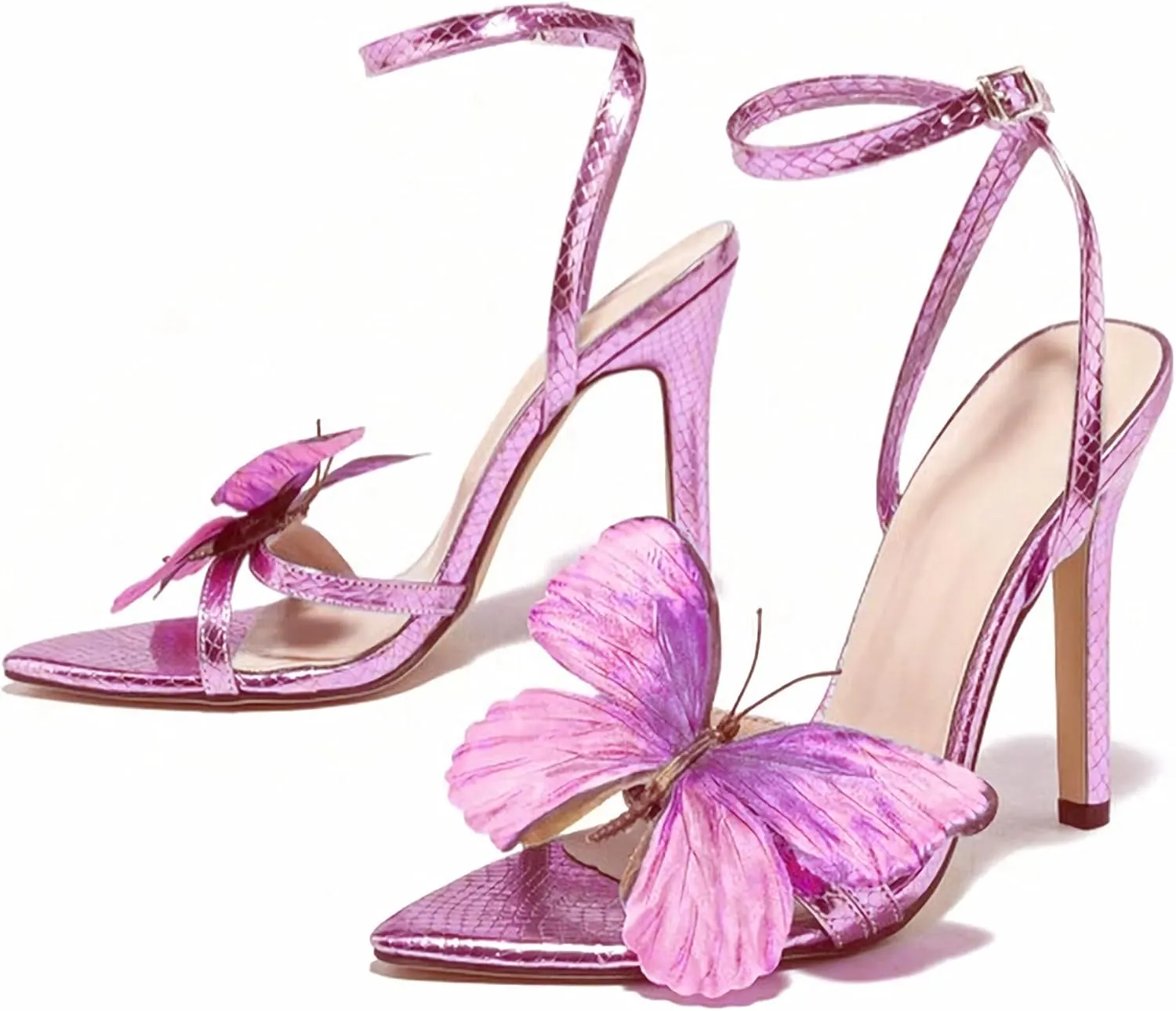 MissHeel Butterfly Heels for Women Ankle Strap High Heels Pointed Toe