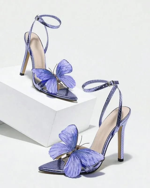 MissHeel Butterfly Heels for Women Ankle Strap High Heels Pointed Toe