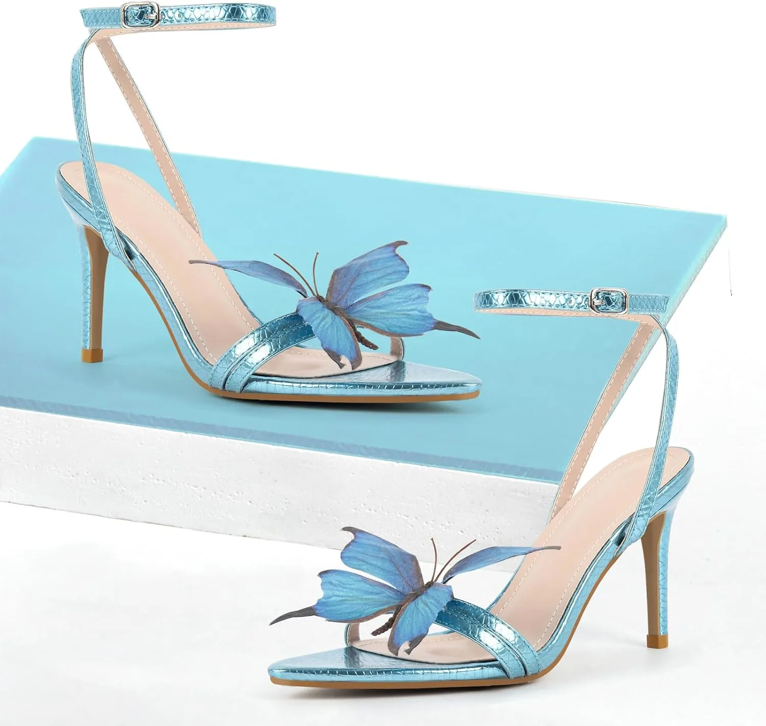 MissHeel Butterfly Heels for Women Ankle Strap High Heels Pointed Toe