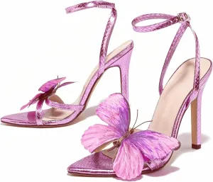 MissHeel Butterfly Heels for Women Ankle Strap High Heels Pointed Toe