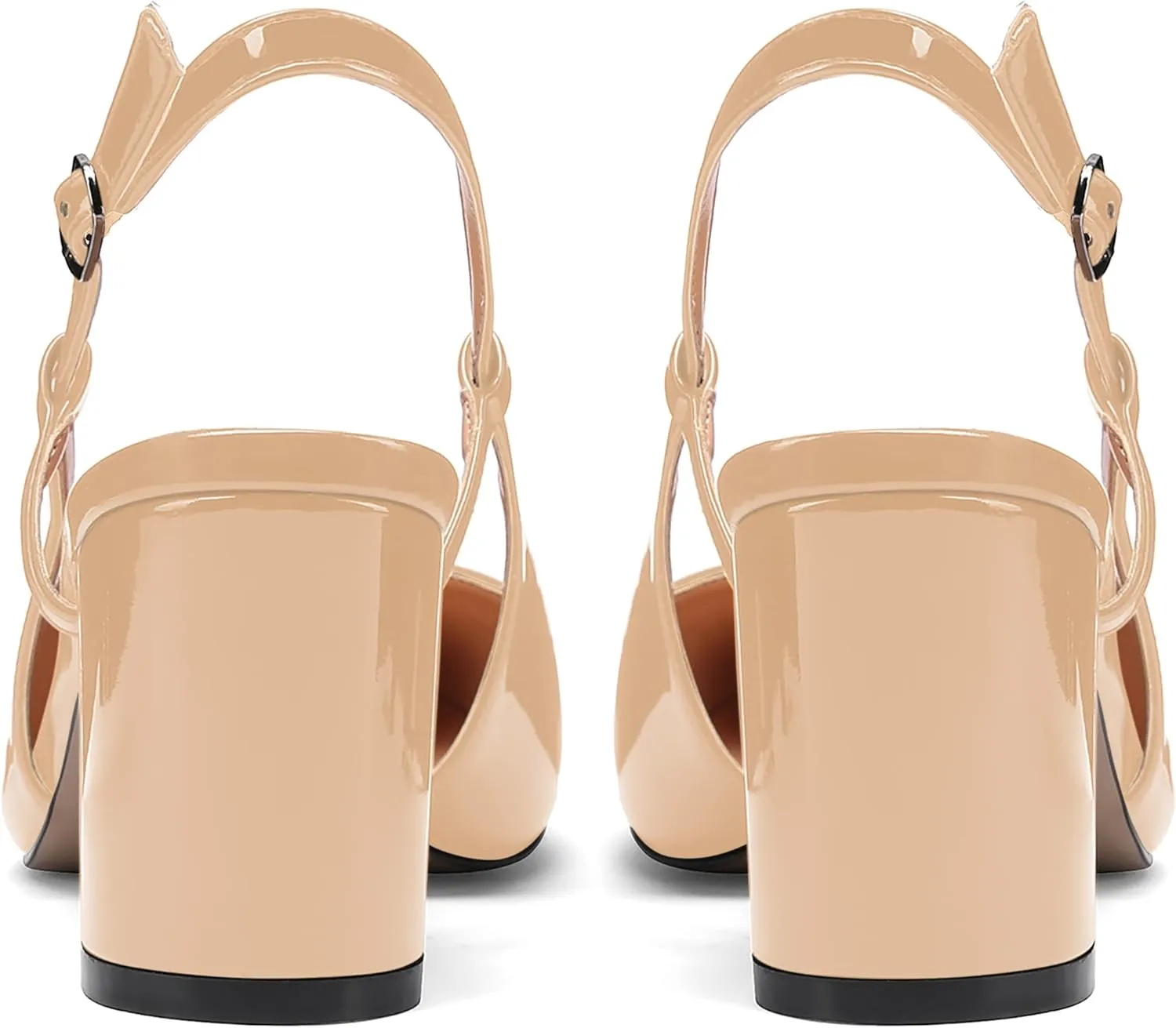 MODENCOCO Women's Square Toe Patent Buckle Sexy Slingback Evening Block Mid Heel Pumps Shoes 2.5 Inch