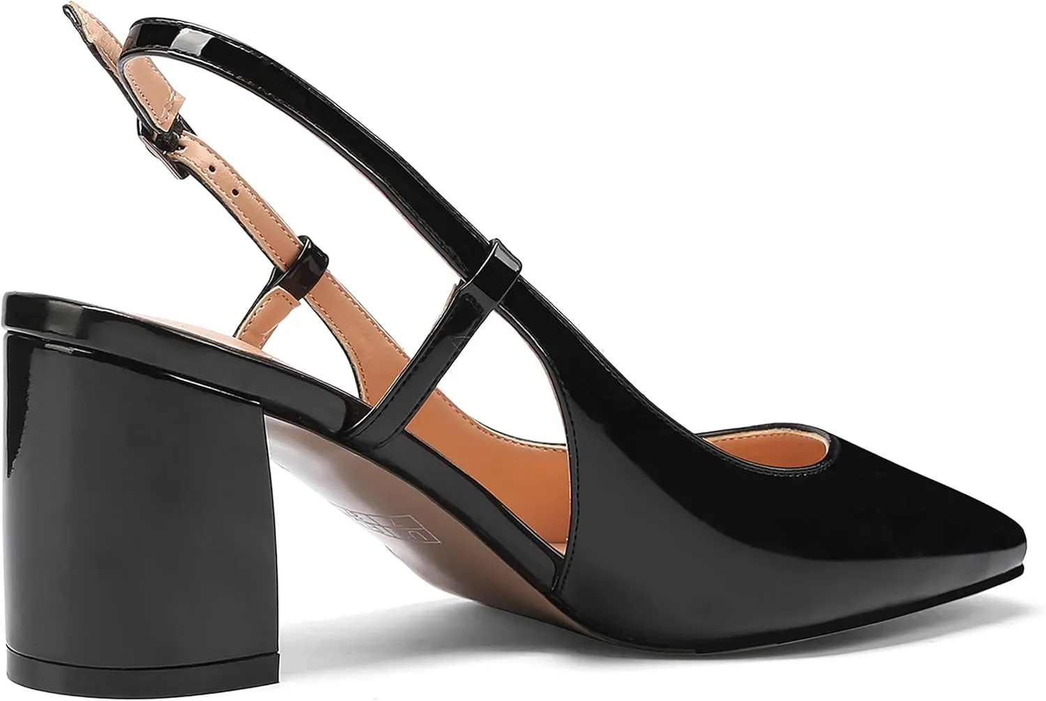 MODENCOCO Women's Square Toe Patent Buckle Sexy Slingback Evening Block Mid Heel Pumps Shoes 2.5 Inch