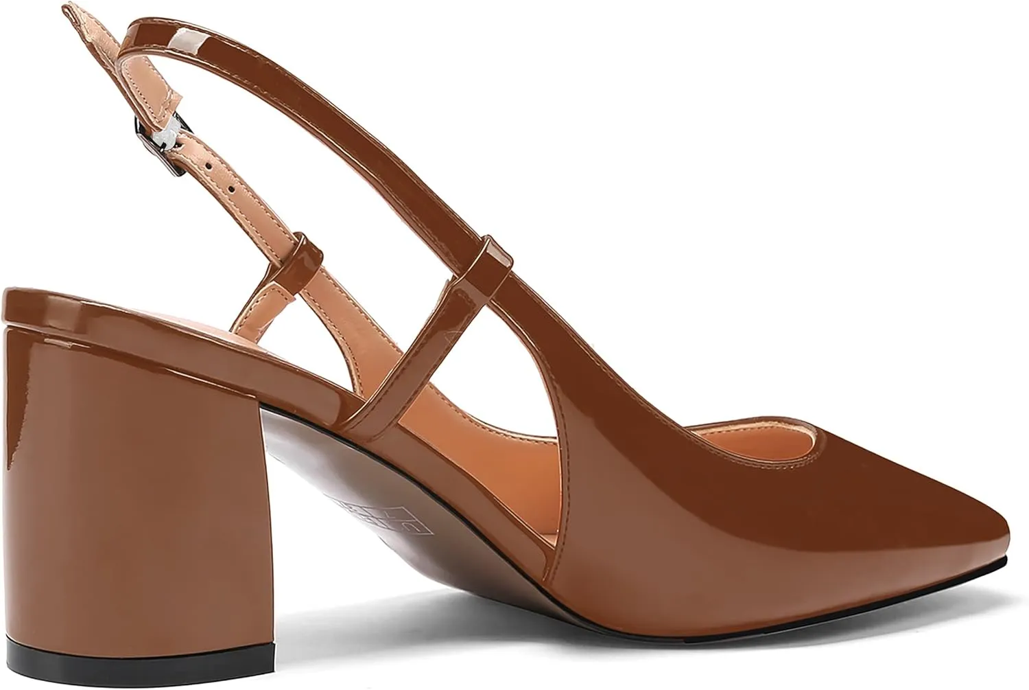 MODENCOCO Women's Square Toe Patent Buckle Sexy Slingback Evening Block Mid Heel Pumps Shoes 2.5 Inch