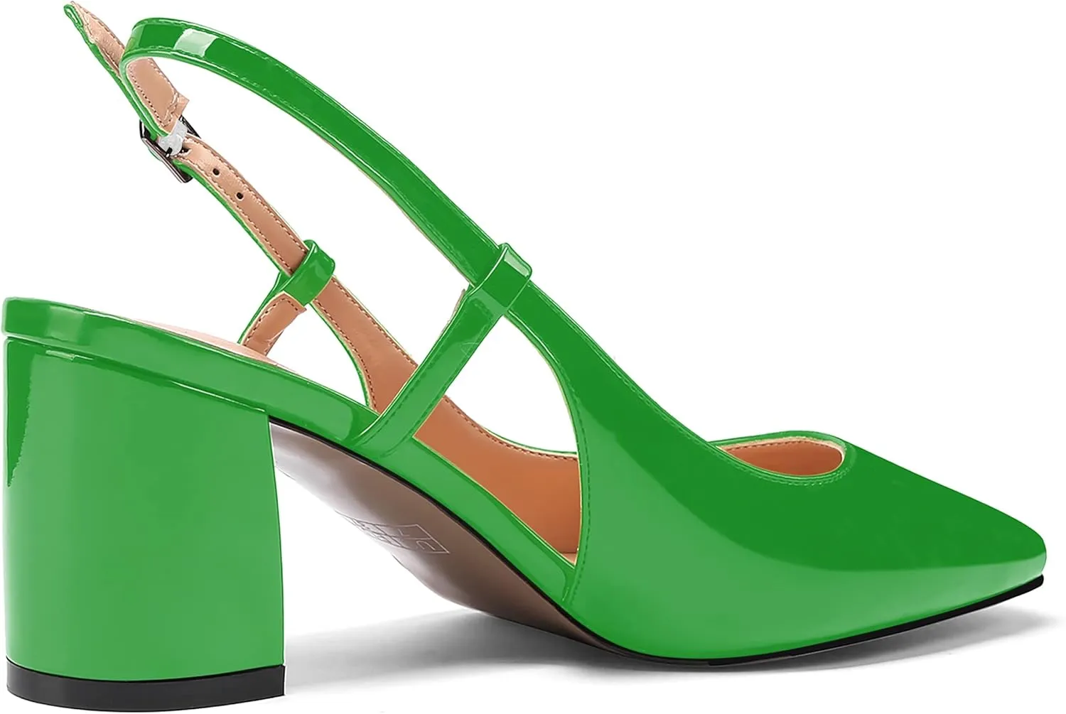 MODENCOCO Women's Square Toe Patent Buckle Sexy Slingback Evening Block Mid Heel Pumps Shoes 2.5 Inch