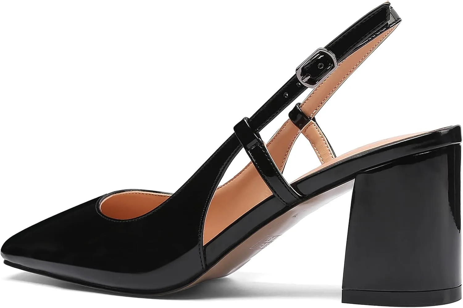 MODENCOCO Women's Square Toe Patent Buckle Sexy Slingback Evening Block Mid Heel Pumps Shoes 2.5 Inch