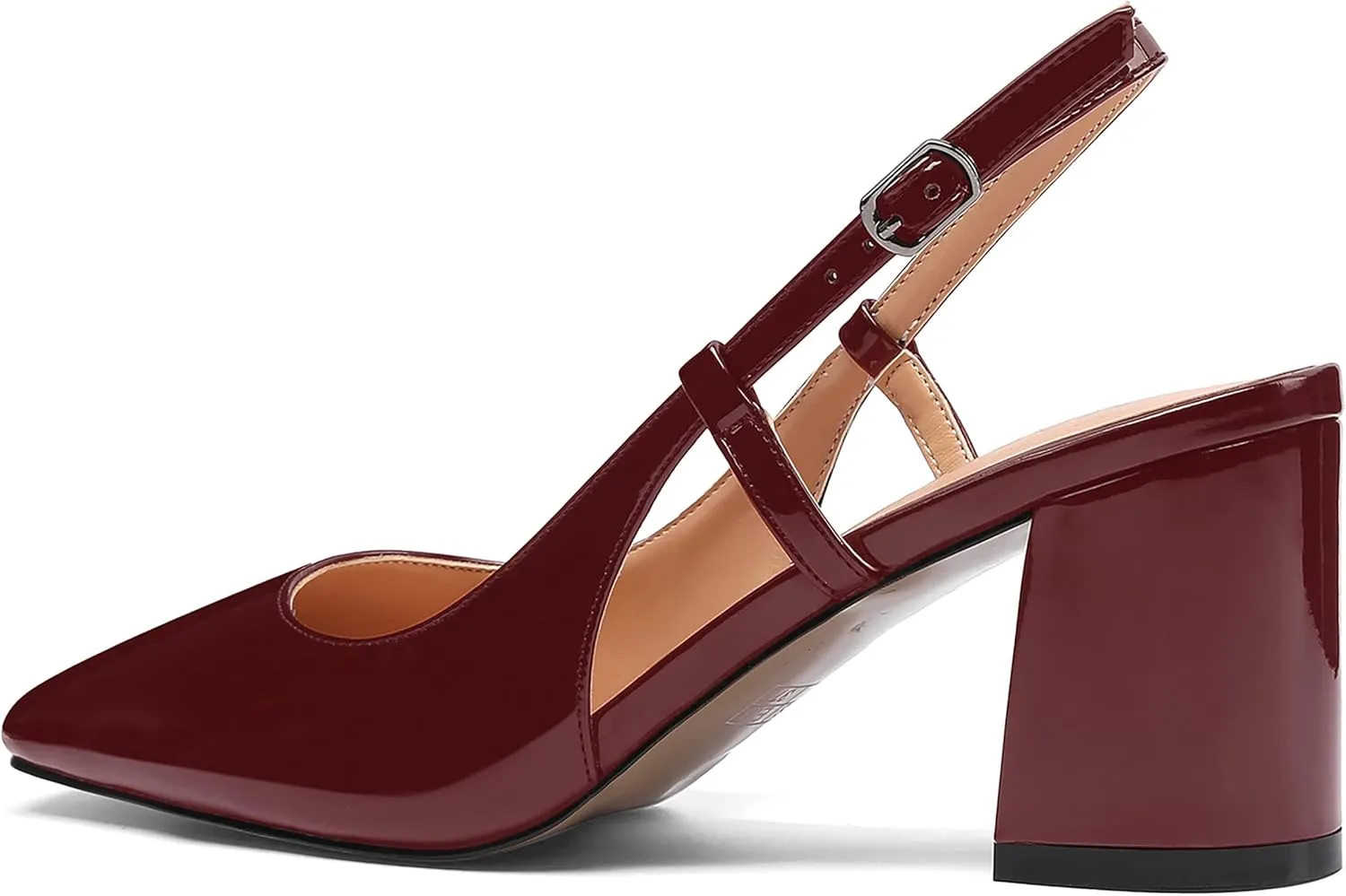 MODENCOCO Women's Square Toe Patent Buckle Sexy Slingback Evening Block Mid Heel Pumps Shoes 2.5 Inch