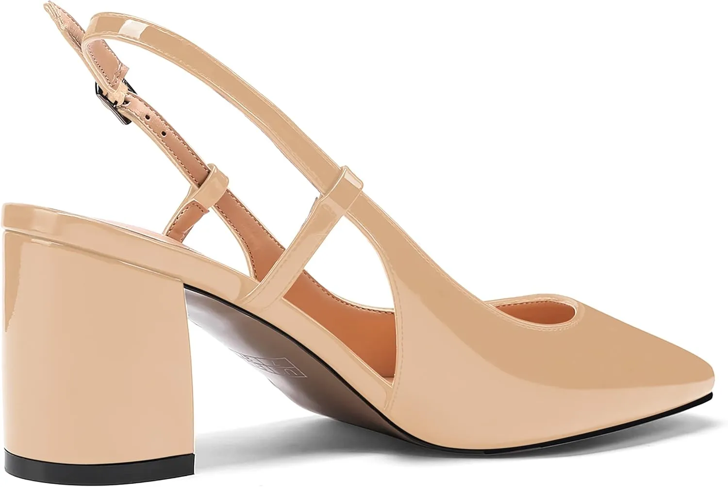 MODENCOCO Women's Square Toe Patent Buckle Sexy Slingback Evening Block Mid Heel Pumps Shoes 2.5 Inch
