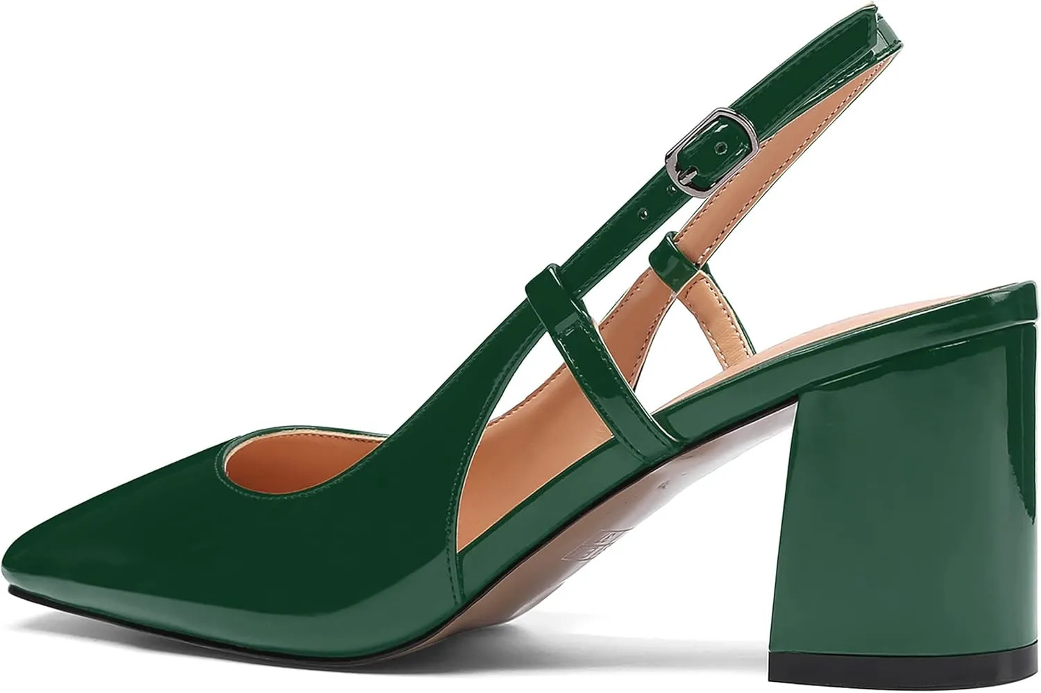 MODENCOCO Women's Square Toe Patent Buckle Sexy Slingback Evening Block Mid Heel Pumps Shoes 2.5 Inch