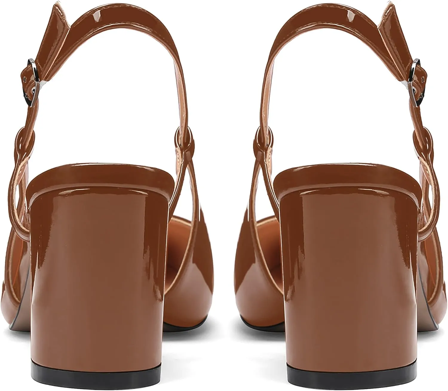 MODENCOCO Women's Square Toe Patent Buckle Sexy Slingback Evening Block Mid Heel Pumps Shoes 2.5 Inch