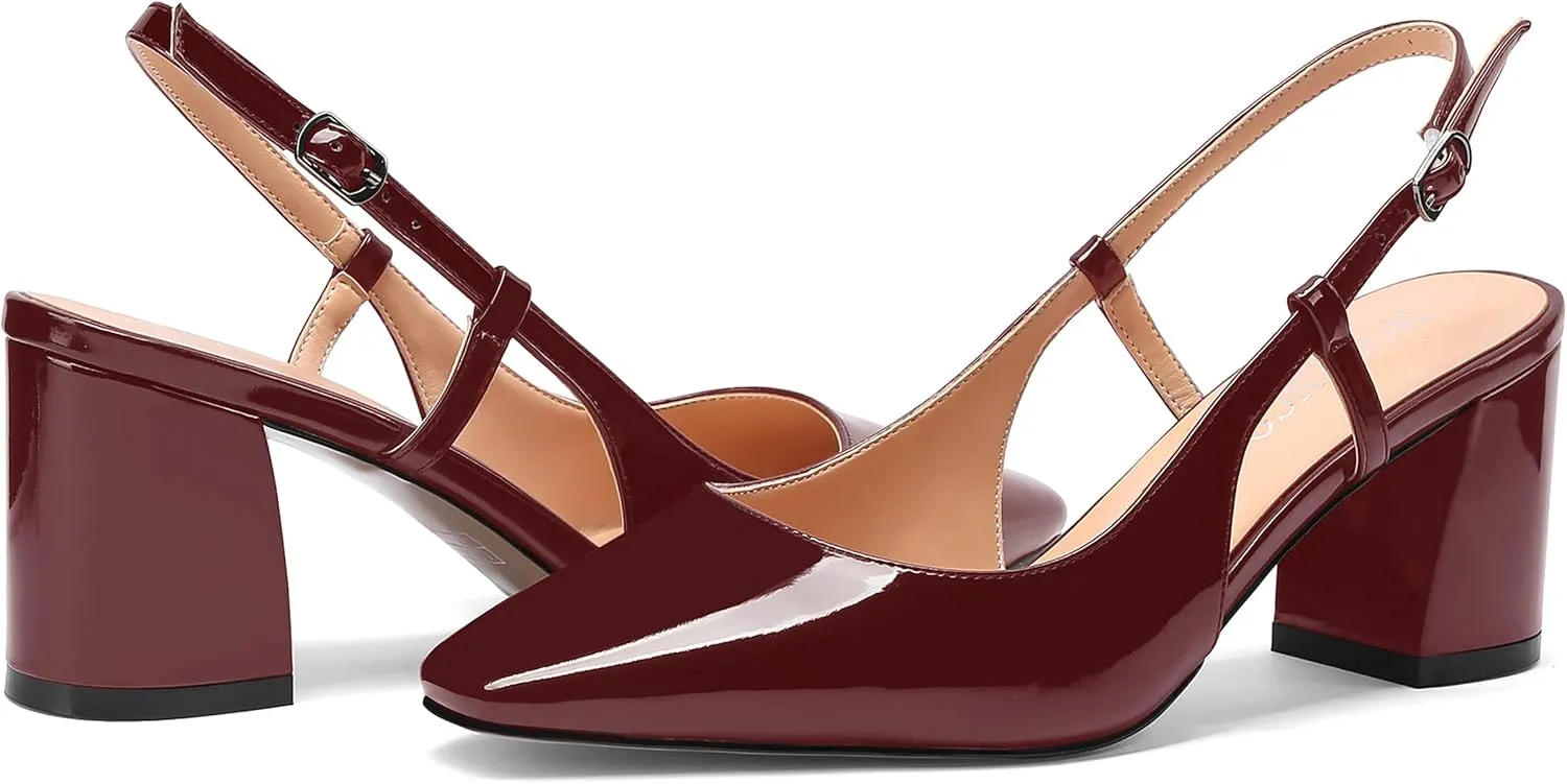 MODENCOCO Women's Square Toe Patent Buckle Sexy Slingback Evening Block Mid Heel Pumps Shoes 2.5 Inch