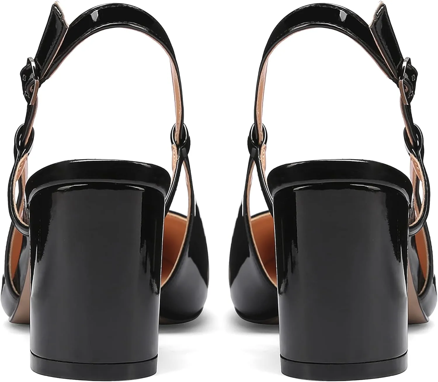 MODENCOCO Women's Square Toe Patent Buckle Sexy Slingback Evening Block Mid Heel Pumps Shoes 2.5 Inch