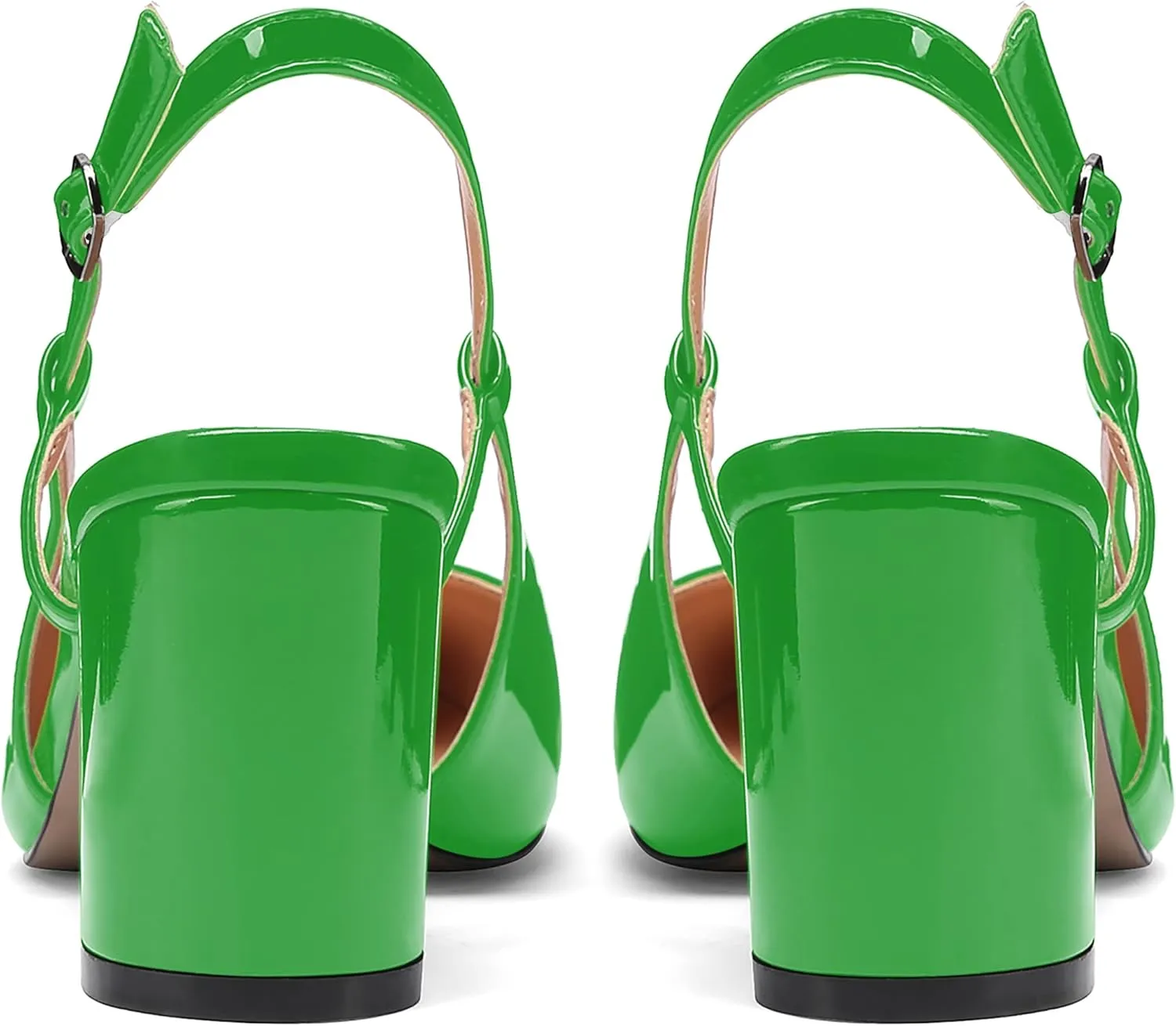 MODENCOCO Women's Square Toe Patent Buckle Sexy Slingback Evening Block Mid Heel Pumps Shoes 2.5 Inch