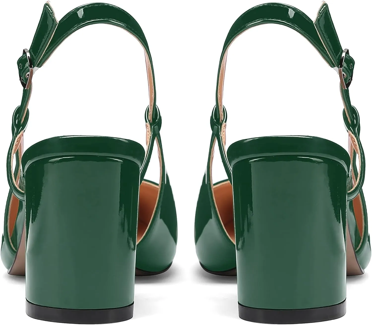 MODENCOCO Women's Square Toe Patent Buckle Sexy Slingback Evening Block Mid Heel Pumps Shoes 2.5 Inch
