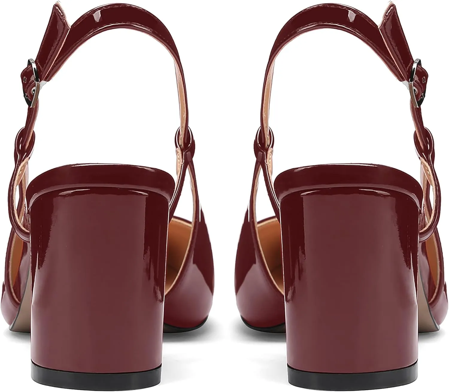 MODENCOCO Women's Square Toe Patent Buckle Sexy Slingback Evening Block Mid Heel Pumps Shoes 2.5 Inch