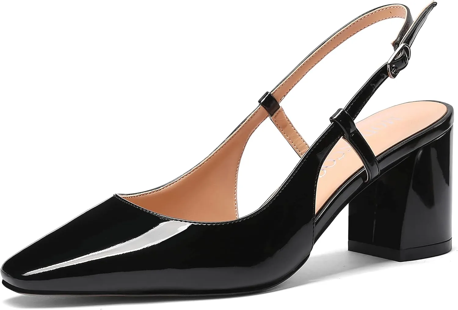 MODENCOCO Women's Square Toe Patent Buckle Sexy Slingback Evening Block Mid Heel Pumps Shoes 2.5 Inch